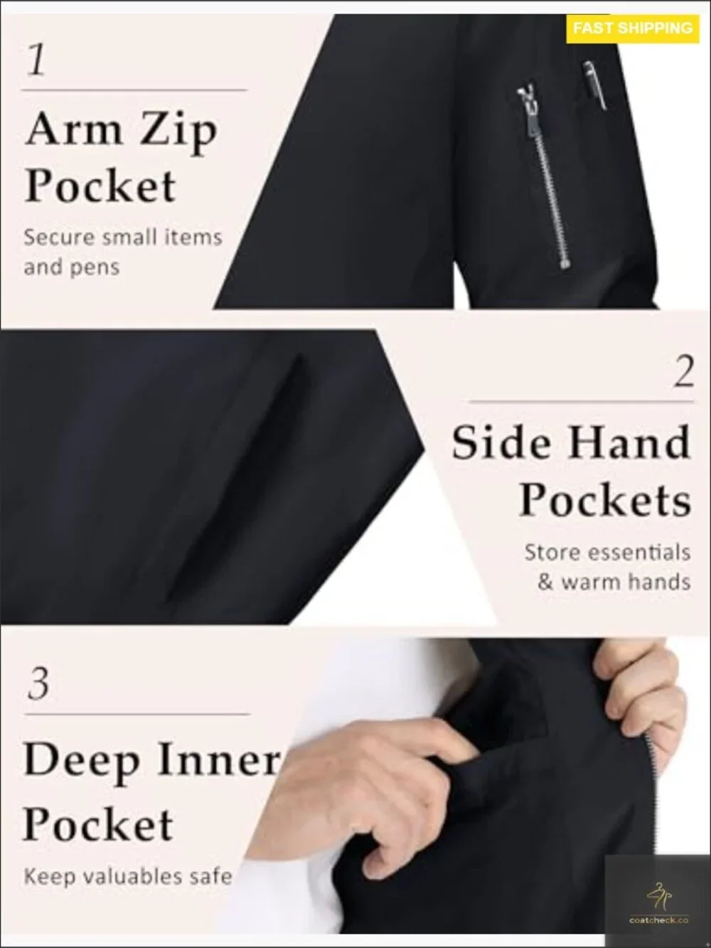 Lightweight Bomber Jacket Zip Up Casual Windproof with 5 Pockets